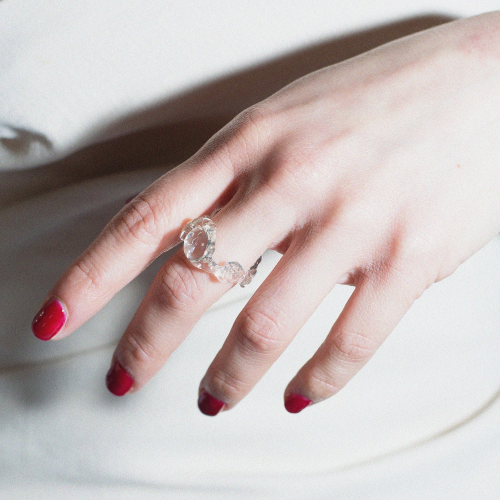 NEW Transparent Resin Women's Ring With Texture